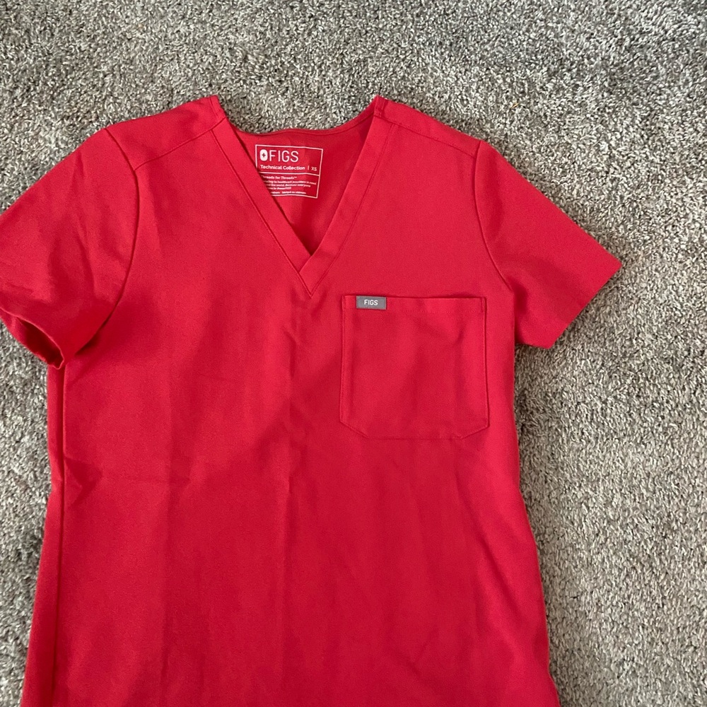 Figs Neon Red Catarina Scrub Top